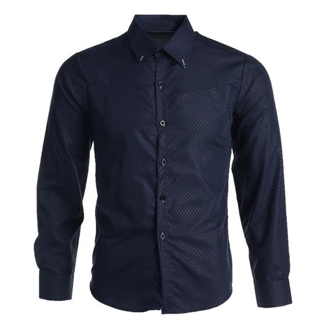 Wenyujh Men Slim Long-sleeved Shirt Fashion Dark Plaid Hot Sales 2019 Autumn Fashion Dress Shirts Solid Color Large Size Blouse